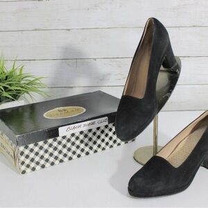Vintage Delman Black Suede Women’s Heels Pumps Size 7.5 W Box Designer Shoes